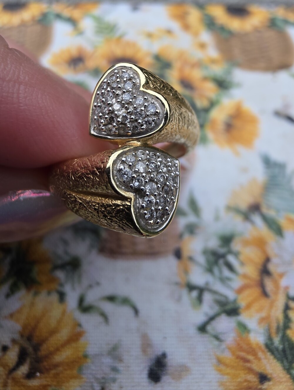 10k Double Heart Diamond Bypass Ring - Picture 2 of 12